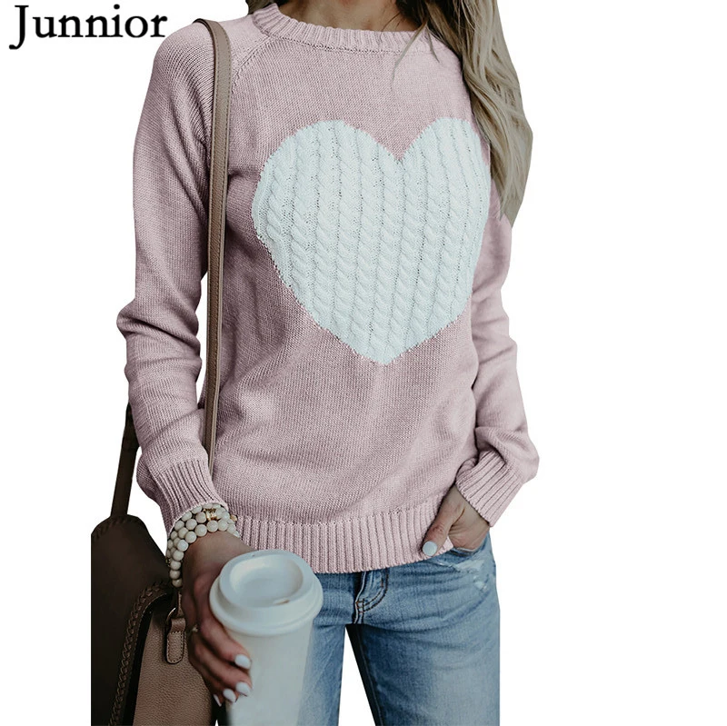 Womens Sweaters Casual Long Sleeve Cable Knit Cute Crew Neck Chunky Heart Pullover | Женская одежда