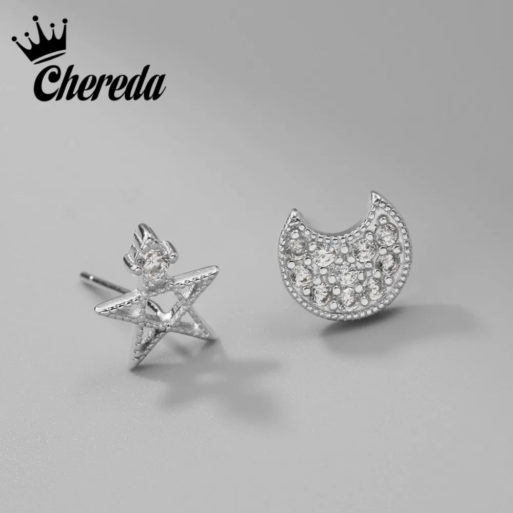 Женские серьги Chereda Винтажные с кристаллами и пентаграммой|925 sterling silver earrings|silver