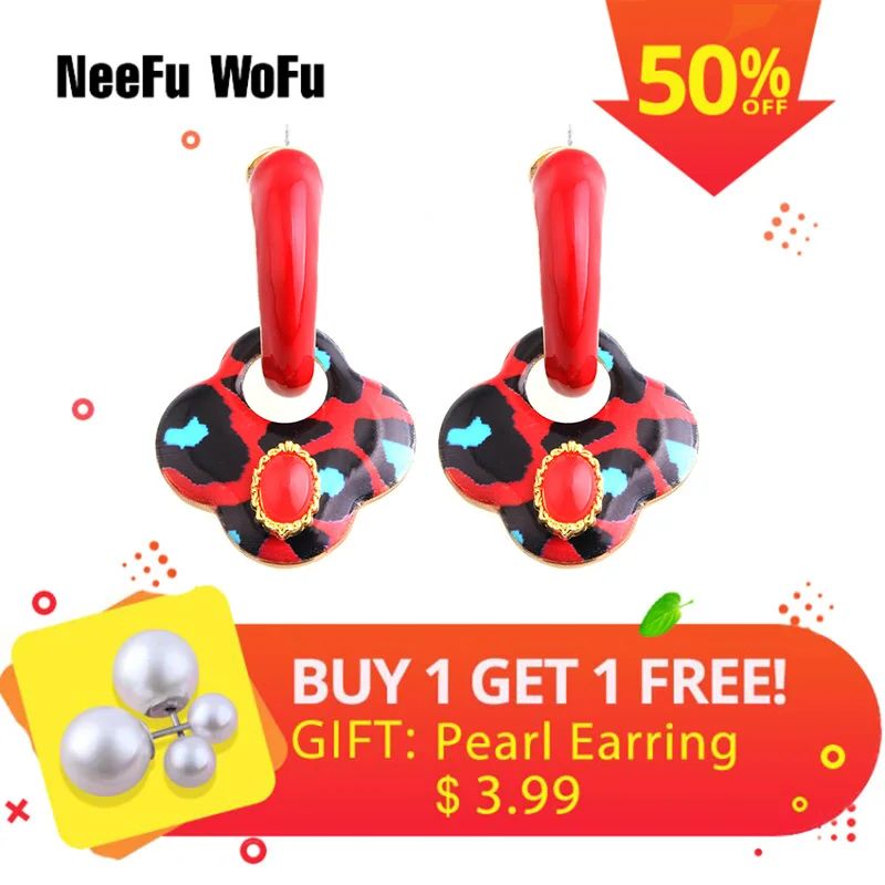 Висячие большие серьги с клевером цинковый сплав капельное масло длинные