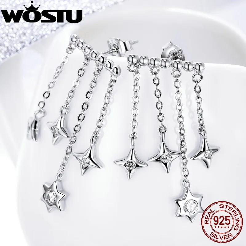 WOSTU брендовые новые 925 пробы серебряные серьги-капли с мерцающими звездами для женщин, серьги S925, ювелирные изделия, подарок на год CQE410
