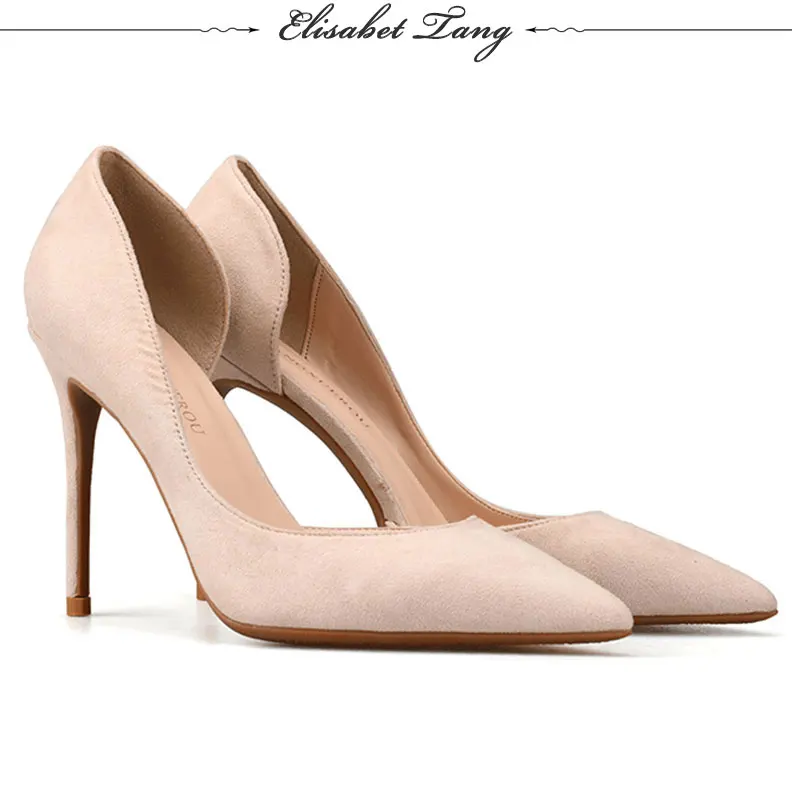 10cm heel Nude ElisabetTang красные свадебные туфли-лодочки черного цвета на высоком каблуке из флока и кожи туфли-лодочки от D’Orsay женская обувь открытые туфли на высоком каблуке обувь для вечеринок Размеры; большие размеры 32-46 - Цвет: 10cm heel Nude