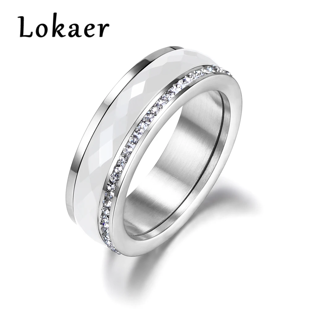 Silver Lokaer Классическая Титановая Сталь белая керамика кольца ювелирные изделия Золото Цвет кубический цирконий Свадебные обручальные кольца для женщин Anneaux - Цвет основного камня: Silver