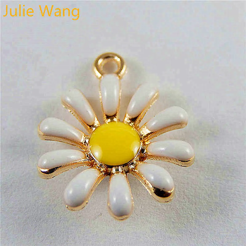 10 шт. эмалированные Подвески Julie Wang в форме маргаритки подсолнуха золотого