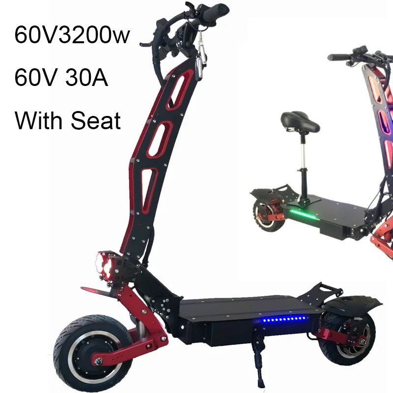 60v3200w30awith seat Высокомощный Электрический скутер для взрослых, 60 в, 3200 Вт, электрический скейтборд с литиевой батареей LG, внедорожные скутеры с большими колесами и толстыми шинами - Цвет: 60v3200w30awith seat