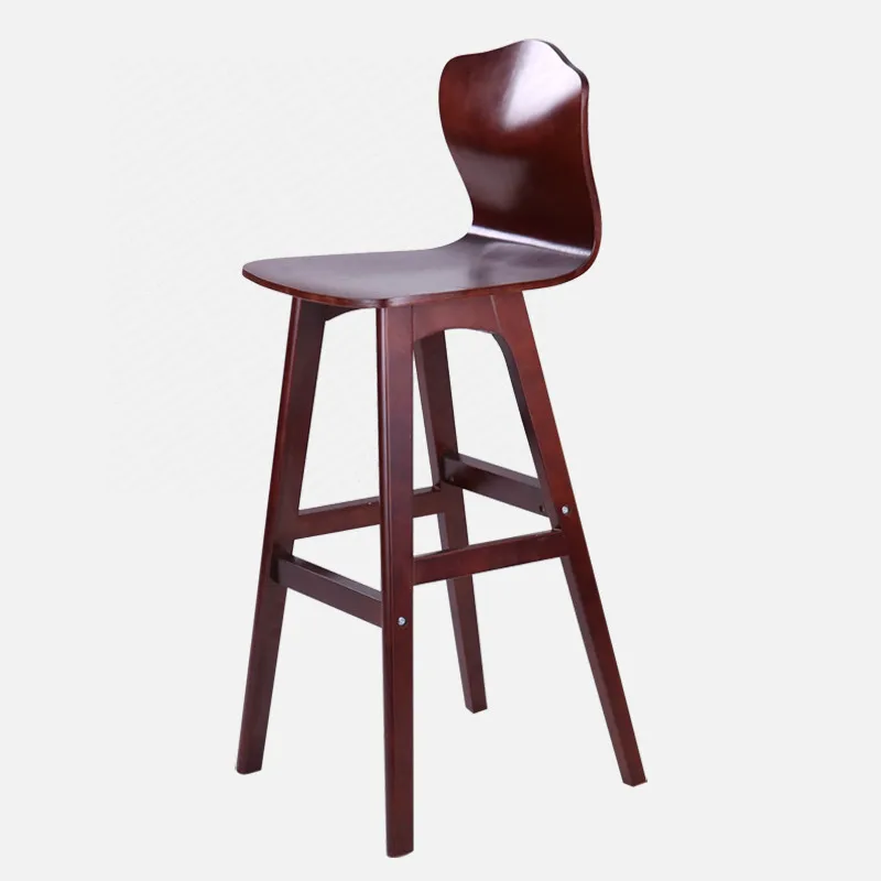 Красное вино 2B Solid wood bar stool Nordic creative high back chair bar high stool dining chair high chair modern minimalist front bar chair - Цвет: Красное вино