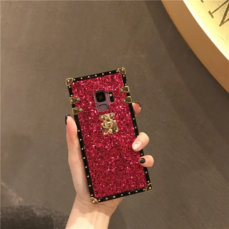 YHBBCASES Модный Золотой квадратный чехол с заклепками для Samsung Galaxy S10 S8 S9 Plus Роскошные