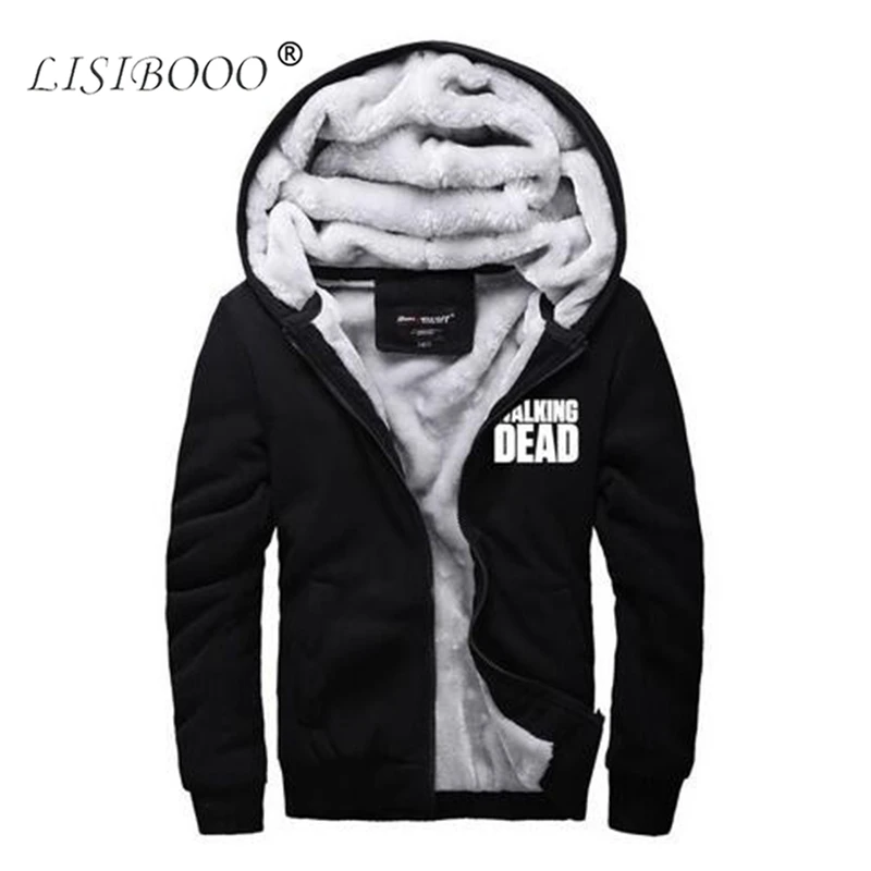 LISIBOOO Autumn Winter Fleece Thick Warm Clothing Brand Men The Walking Dead Hoodies Sweatshirt Men's Casual Zipper Hooded Coats | Мужская