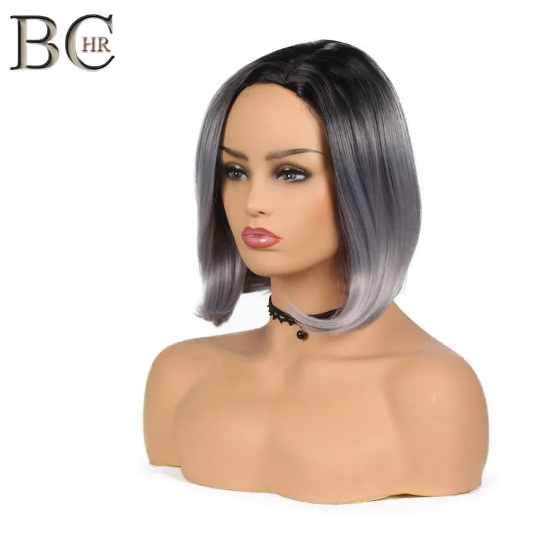 Парики BCHR Bob короткие прямые волосы для черных женщин Ombre блонд/серый