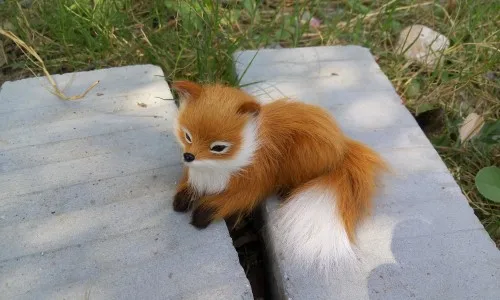 

simulation prone fox about 11x6cm Handmade craft model,polyethylene&furs fox toy,home decoration Xmas gift w4082