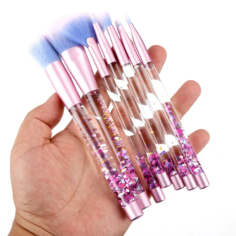 7pcs With liquid 7 шт. набор блестящих кистей для макияжа, единорог, кристалл, консилер, Кисть для макияжа, тени для век, глаз, губ, пудра, жидкие пинцы, наборы для макияжа - Handle Color: 7pcs With liquid