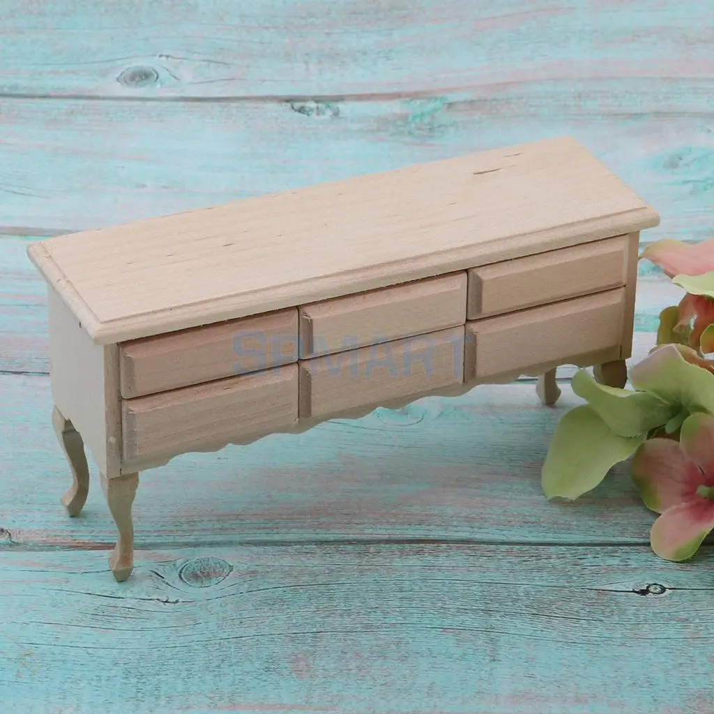 Неокрашенная миниатюрная мебель для кукольного домика 1/12 модель стола с ящиками