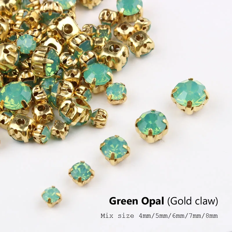 Gold Green Opal Несовпадающий Размер сшиты Стразы 24 цвета и золотой коготь стекло камень с украшением в виде кристаллов для художественного оформления ногтей, ручная работа обувь и головные уборы багаж украшения - Цвет: Gold Green Opal