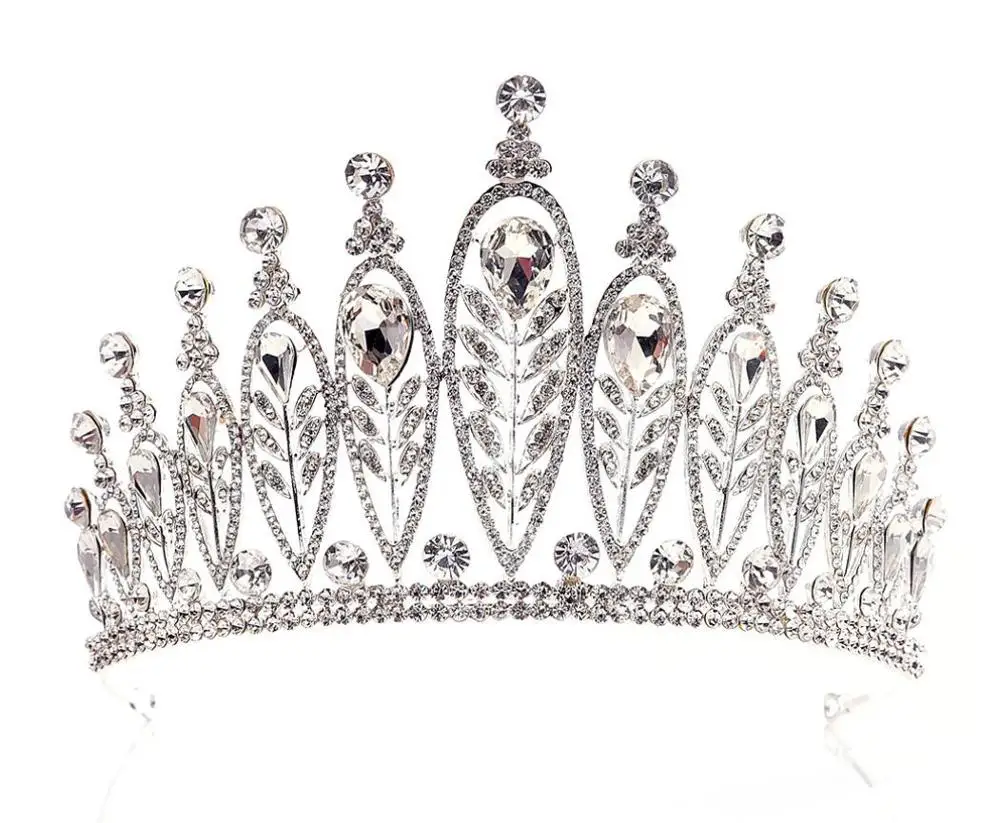 silver white Новая свадебная корона в стиле барокко Принцесса Кристалл Свадебная Корона-Тиара Стразы Диадемы женские повязки на голову большой драгоценный камень аксессуары для волос - Окраска металла: silver white