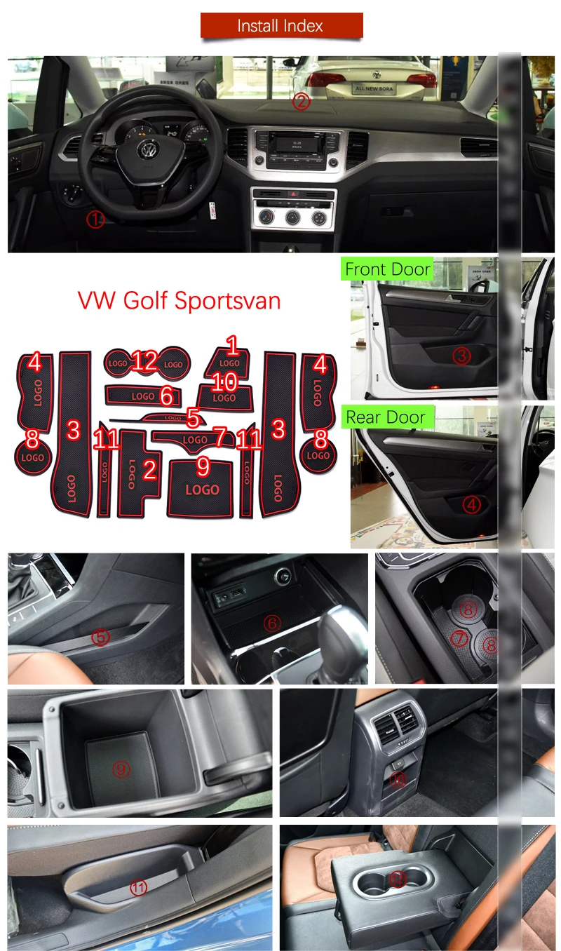 Противоскользящая резиновая подушка для чашки Volkswagen Golf SV Sportsvan 2014 ~ 2018 коврик паза