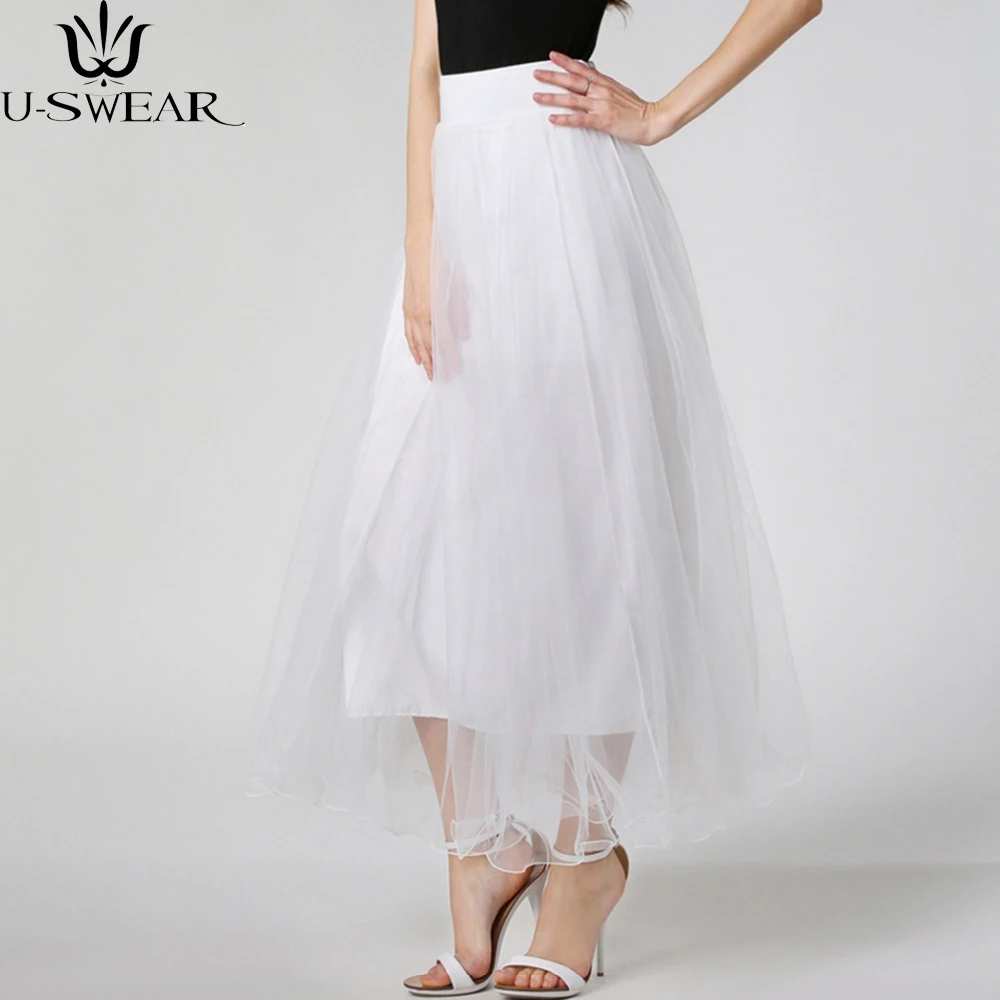 

U-SWEAR Women 3 Layers Maxi Long Skirt Soft Tulle Skirts Wedding Bridesmaid Tutu Skirt Tulle Skirt Faldas Saias Femininas Jupe