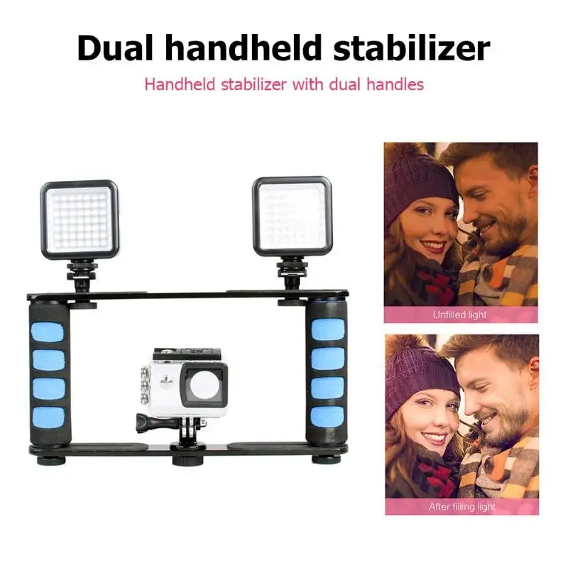 Dual Handle Grips Camera Stabilisateur Smartphone Action Cam Holder Phone Cage Portable Phone Stabilizer Estabilizador for Gopro