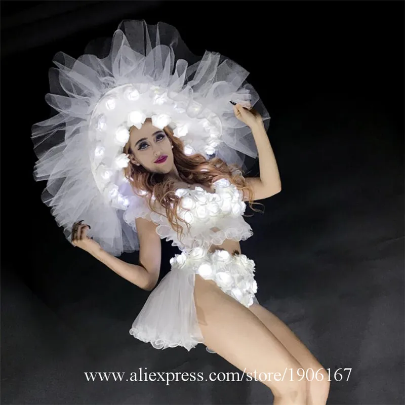 Светодиодный женский костюм для бальной комнаты светильник ящаяся шапка одежда