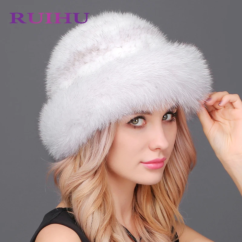 RUIHU Для женщин лиса шляпа норки толстые Кепки Женская зимняя обувь для леди