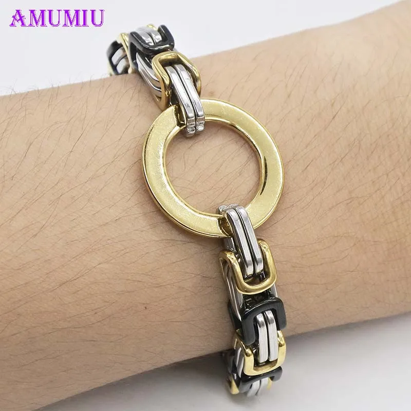 Amumiu из нержавеющей стали плоским византийский цепь Цепочки и ожерелья Браслет