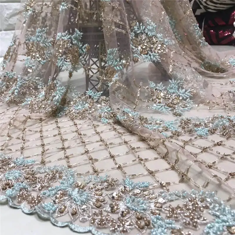 Зеленая кружевная ткань свадебная вышивка Роскошная тяжелое кружево ручной