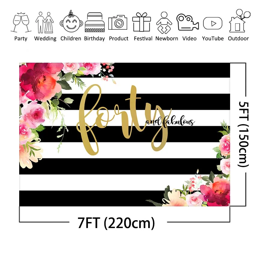 Сказочный фон для фотосъемки с изображением цветов в полоску на 40-летие женский