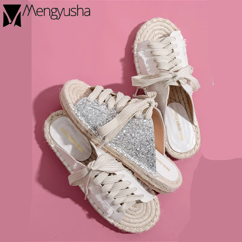 Шикарные пляжные льняные шлепанцы женская обувь Туфли-оксфорды с открытым