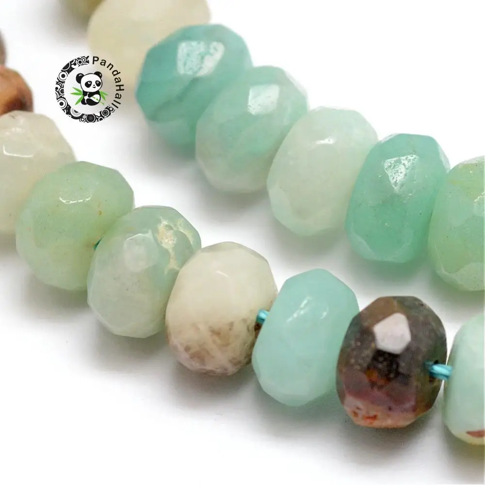 

5 Strands Faceted Natural Amazonite Abacus Beads Strands, Undyed, 8x5mm, Hole: 1mm; about 76pcs/strand, 15.2"