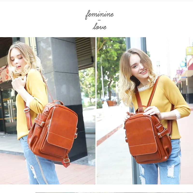 2019 винтажные классические женские рюкзаки из вощеной воловьей кожи женский