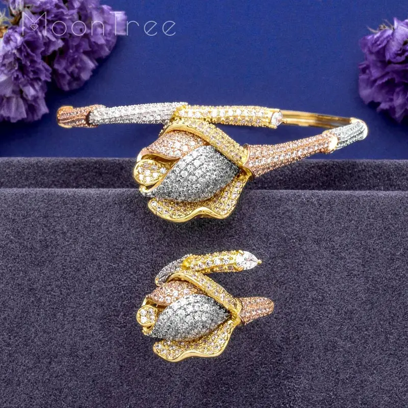 MoonTree эксклюзивный розовый цветок супер блестящий кубический цирконий женский