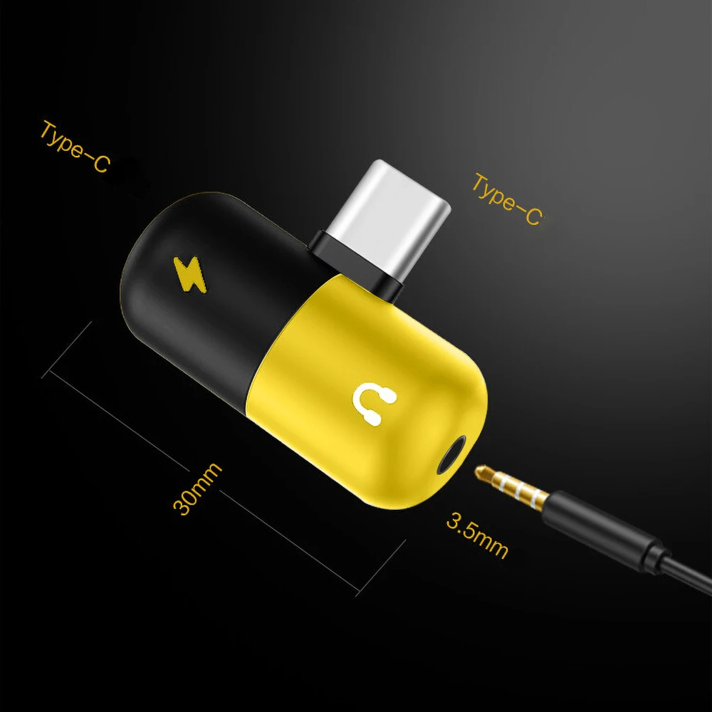 2 в 1 аудио адаптер Type C с двумя разъемами для наушников Тип зарядки вызова Aux