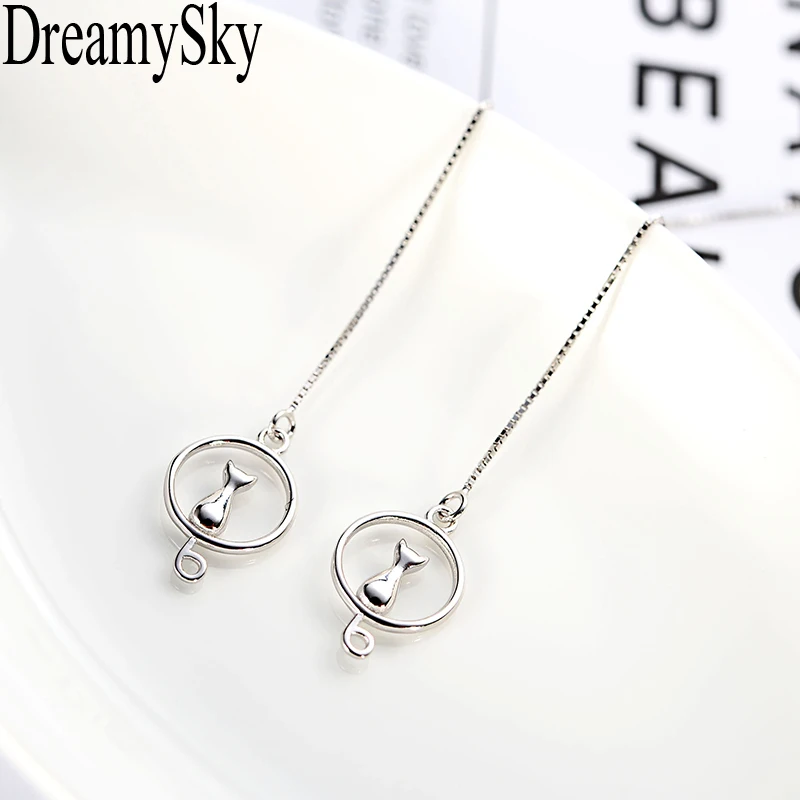DreamySky, настоящее 925 пробы, серебряные, длинные, лунные, кошачьи серьги для женщин, ювелирное изделие, модные, массивные, корейские серьги, серьги, серьги