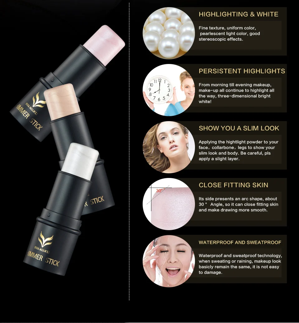 HUAMIANLI Brand 3 Color Face Highlighter Foundation Shimmer Highlighting Powder Cream Light Bronzer Concealer Makeup Stick | Красота и
