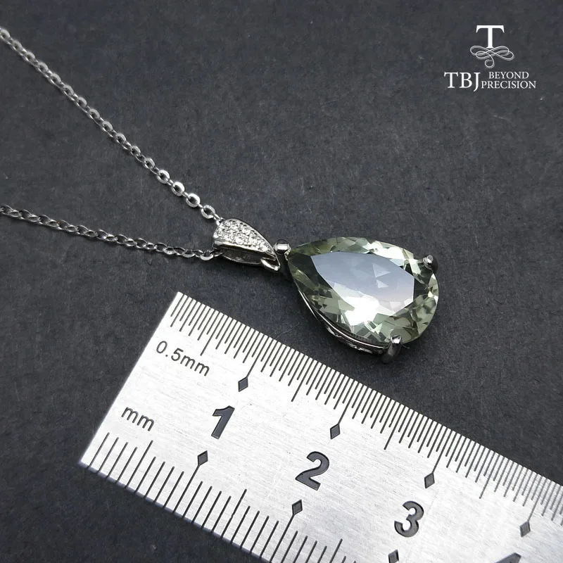TBJ, элегантный кулон с натуральным зеленым аметистом из серебра 925 пробы, ювелирные изделия с драгоценными камнями для женщин и девушек в подарочной коробке - Цвет камня: green amethyst