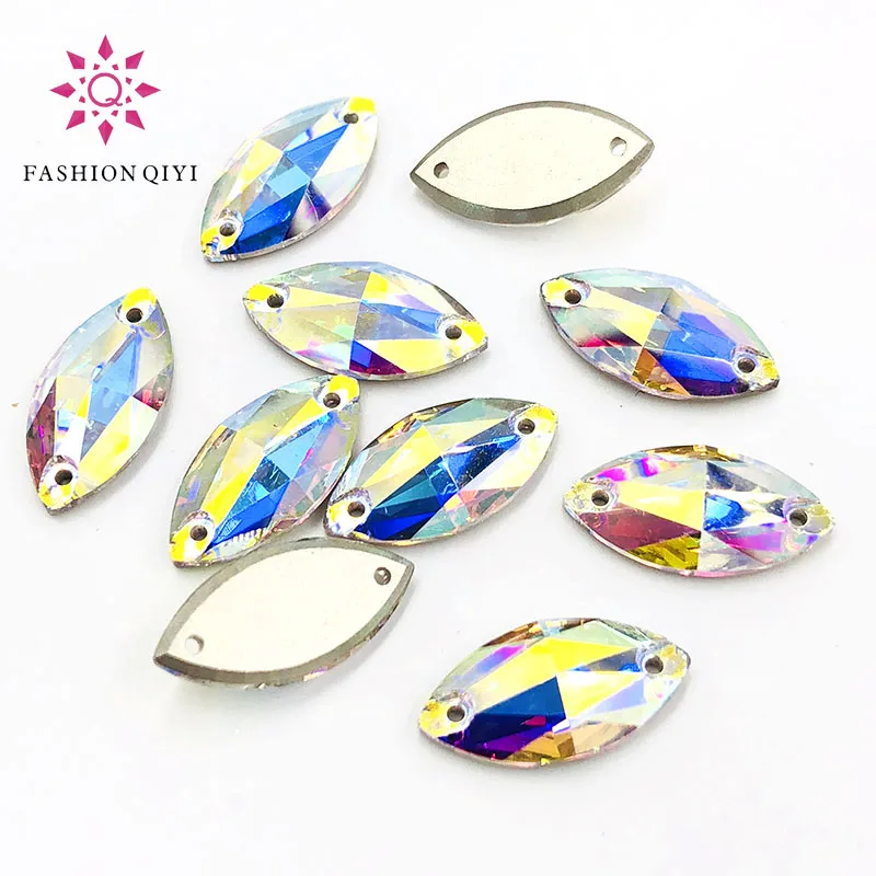 Стразы в форме конского глаза сшитые вручную высококачественные с плоским дном и