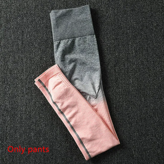 Peach pink pants 2 шт./компл. Йога Комплект спортивная одежда эффектом деграде(переход от темного к спортивный бюстгальтер Бесшовные Леггинсы спортивный костюм Для женщин Фитнес набор для ношения при активном образе жизни - Цвет: Peach pink pants