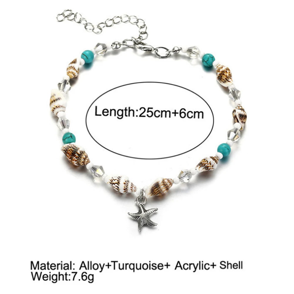 Женские летние пляжные браслеты на ногу богемные с голубым камнем и кристаллами