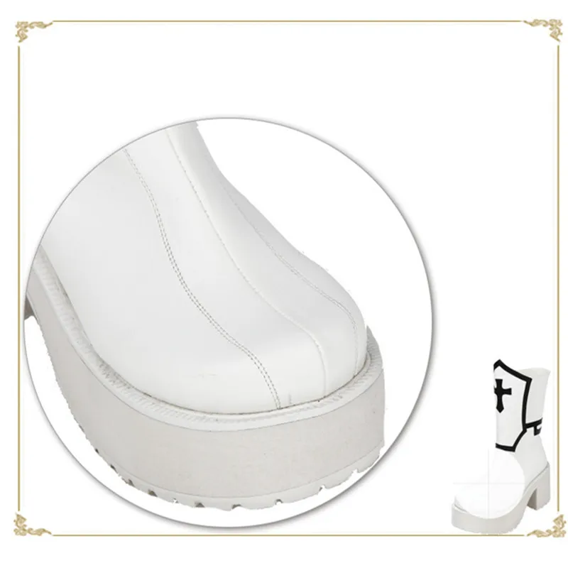 8 см устойчивый каблук Черный и белый крест Готическая обувь в стиле панк Сапоги