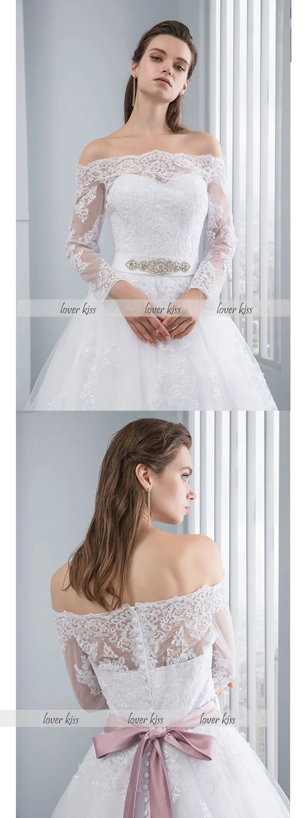 Lover Kiss vestido noiva Свадебные платья с открытыми плечами с длинными рукавами принцесса кружева свадебные платья невесты robe de mariage
