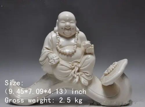 

Chinese Dehua White Porcelain wealth ruyi Happy Laugh Maitreya Buddha Statue