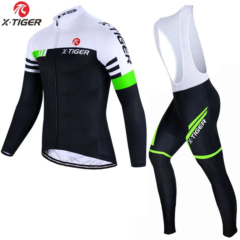 Bib Cycling Set X-TIGER Велоспорт Джерси Набор длинный рукав, дышащий Одежда для велоспорта 5D гелевые штаны Спортивная Одежда MTB дорожный велосипед велосипедный костюм - Цвет: Bib Cycling Set
