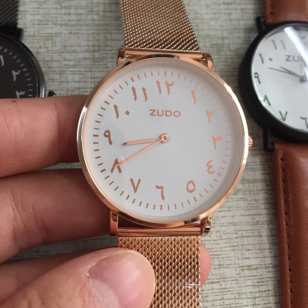 Мужские часы CL014 с арабскими цифрами на заказ женские сетчатым браслетом розовые