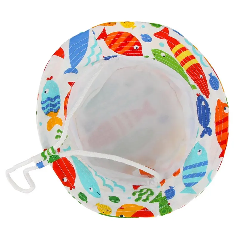 GEMVIE Cartoon Fish Print Bucket Hat Summer Hats For Kids Cotton Cloth Fisher Cap Toddler Boys Girls Beach With Wind Lanyard | Аксессуары