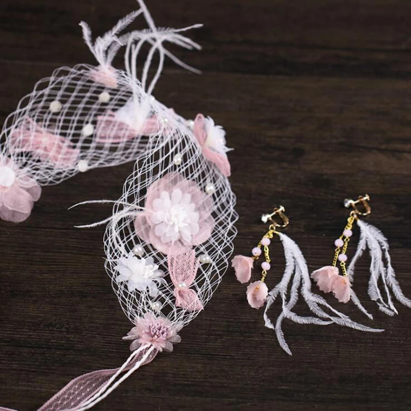 Аксессуары для волос в Корейском стиле розовый розетка серьги Свадебные