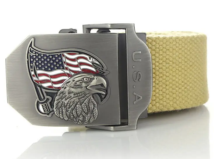 Khaki SupSindy мужской и женский холщовый ремень США Орел металлическая пряжка роскошный военный ремень армейские тактические ремни для мужчин Высокое качество мужской ремень - Цвет: Khaki