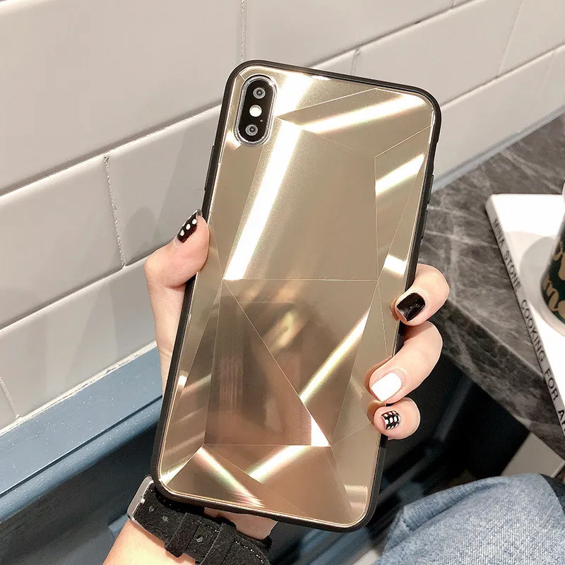 Gold 3D алмазное зеркальное стекло чехол для телефона для iPhone 7 8 6 6s Plus X XS Max XR Блестящий Призма Bling чехол для телефона для huawei P20 Pro Honor 10 - Цвет: Gold