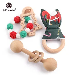 1set no box Let's Make/Прорезыватель для зубов для детей, 1 набор, кролик, дерево, кольцо, браслет, Рождественская елка, погремушка, Пищевой Деревянный прорезыватель, подарок для медсестры, прорезыватели для зубов - Цвет: 1set no box