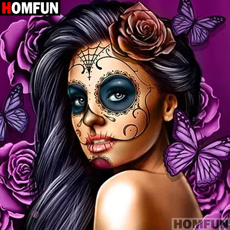 

HOMFUN Full Square/Round Drill 5D DIY Diamond Painting "Skull girl" 3D Embroidery Cross Stitch 5D Home Decor A07414