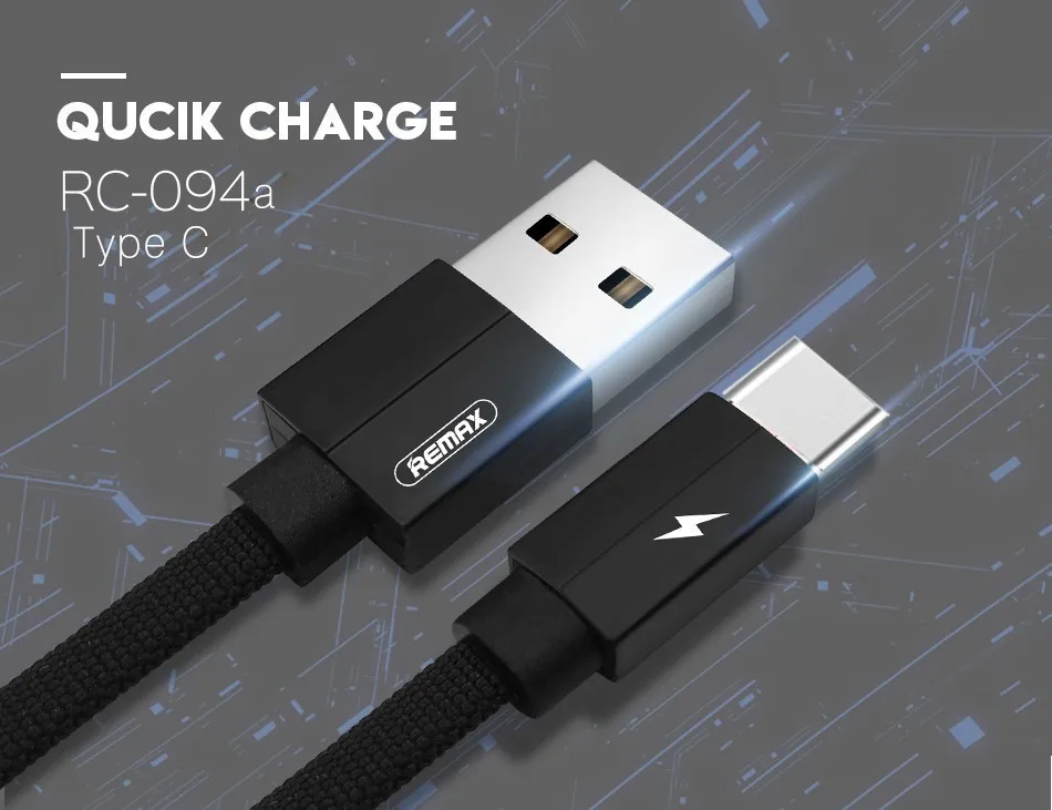 REMAX USB-с кабель для передачи данных Быстрая зарядка USB C Плетеный Тип кабеля-c