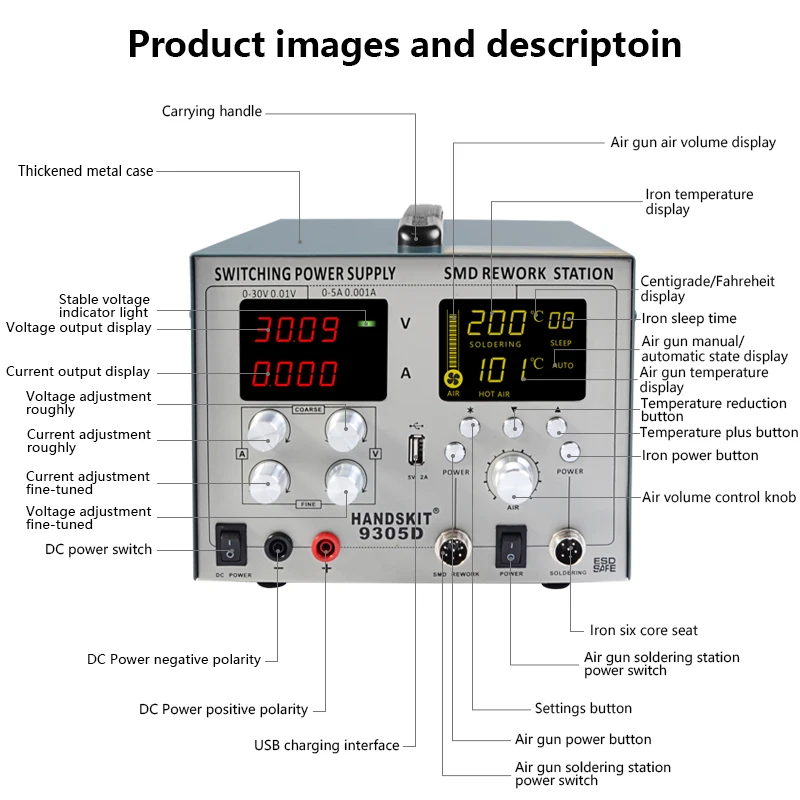 Источник питания Handskit 110 В/220 В постоянного тока 5 2 А 4 в 1 30 SMD паяльная станция с
