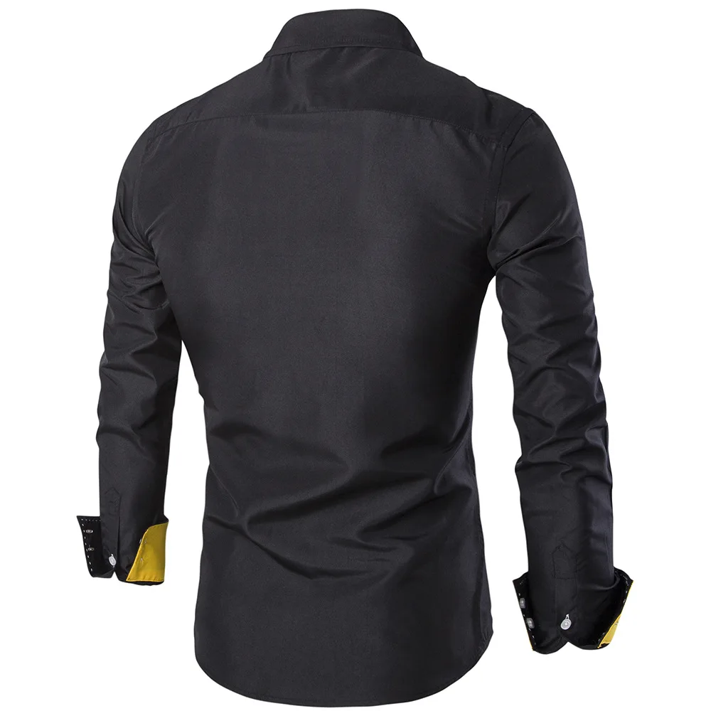 LANBAOSI Новая осень Для мужчин Рубашка Тонкий Встроенная Цвет блок футболки с